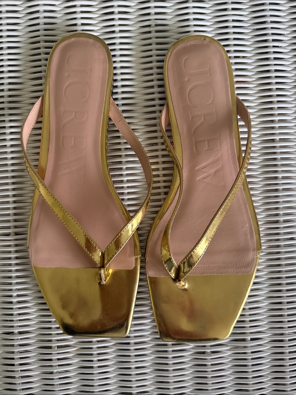 J. Crew Metallic Gold Thong Sandals with Blush Footbed